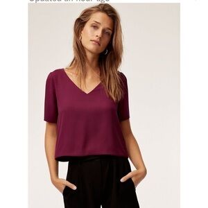 Aritzia Babaton  Randy Short Sleeve Cropped Blouse Sz XS Plum